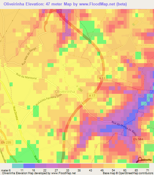 Oliveirinha,Portugal Elevation Map