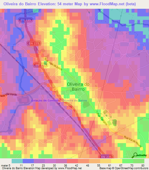 Oliveira do Bairro,Portugal Elevation Map