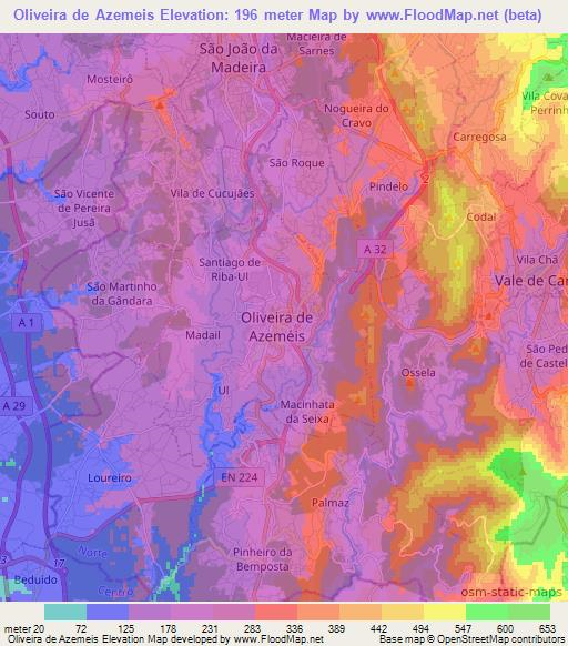 Oliveira de Azemeis,Portugal Elevation Map