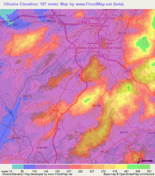 Oliveira,Portugal Elevation Map