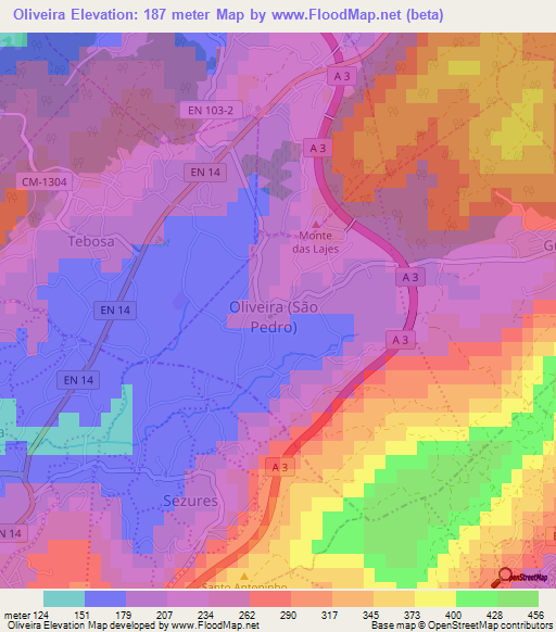 Oliveira,Portugal Elevation Map
