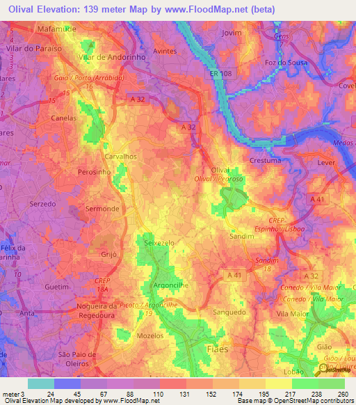 Olival,Portugal Elevation Map