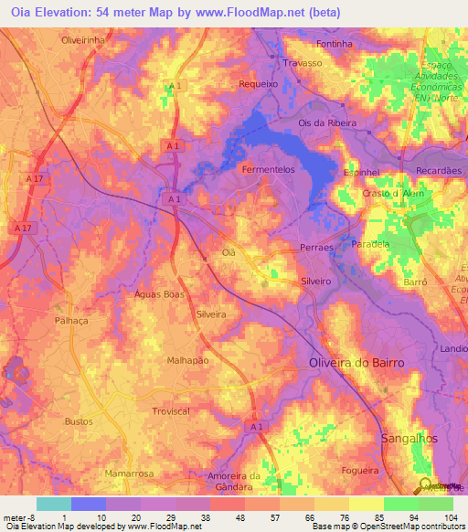 Oia,Portugal Elevation Map