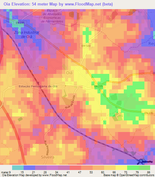 Oia,Portugal Elevation Map