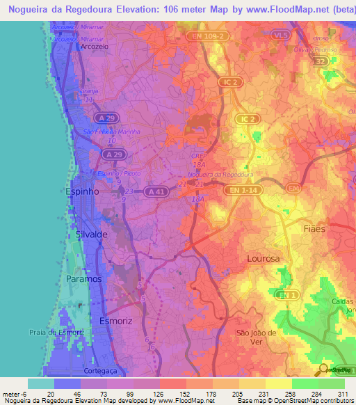 Nogueira da Regedoura,Portugal Elevation Map