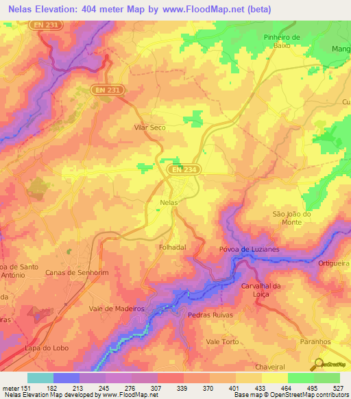 Nelas,Portugal Elevation Map