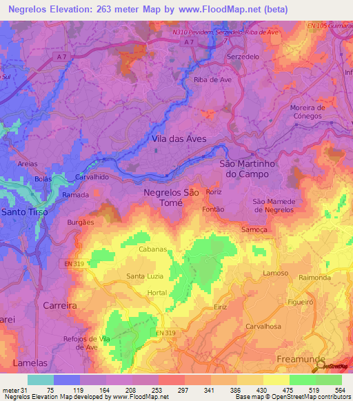 Negrelos,Portugal Elevation Map