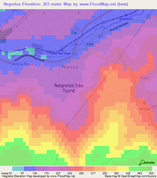 Negrelos,Portugal Elevation Map