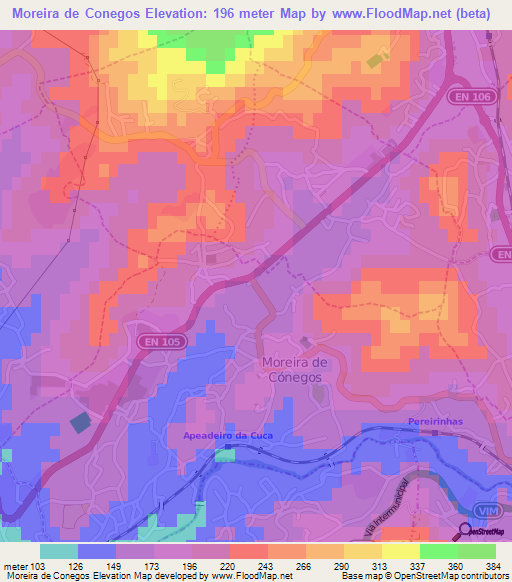 Moreira de Conegos,Portugal Elevation Map