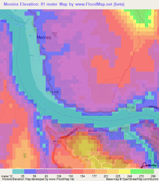 Moreira,Portugal Elevation Map