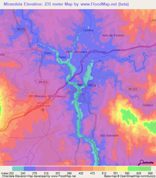 Mirandela,Portugal Elevation Map