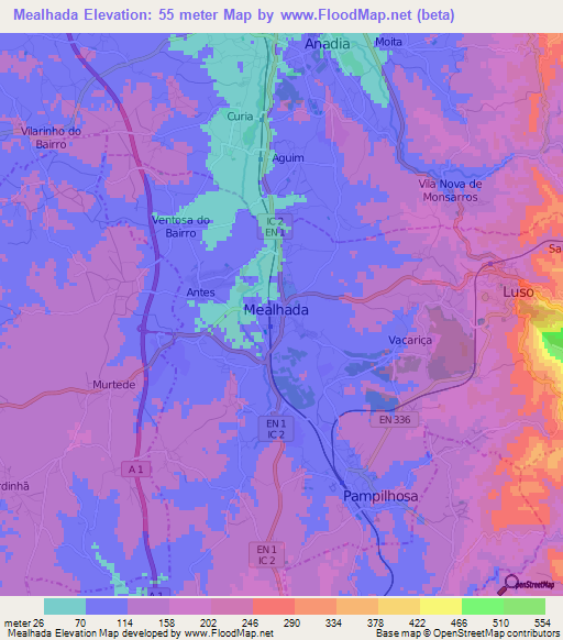 Mealhada,Portugal Elevation Map