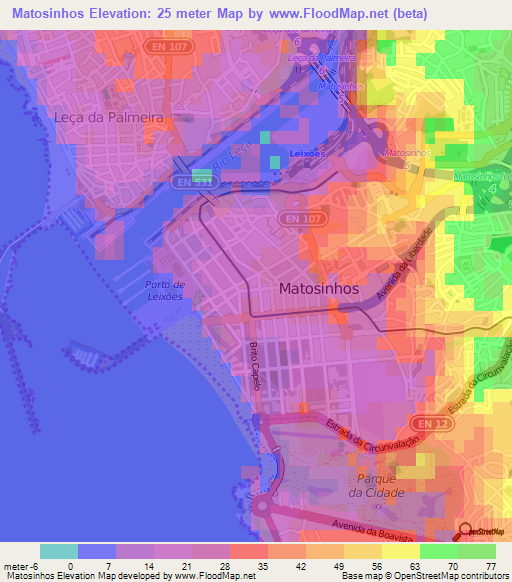 Matosinhos,Portugal Elevation Map