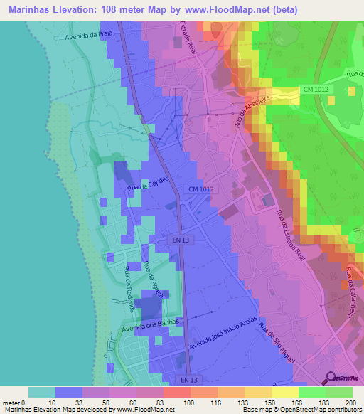 Marinhas,Portugal Elevation Map