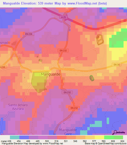 Mangualde,Portugal Elevation Map