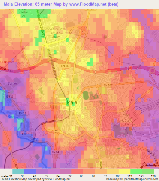Maia,Portugal Elevation Map