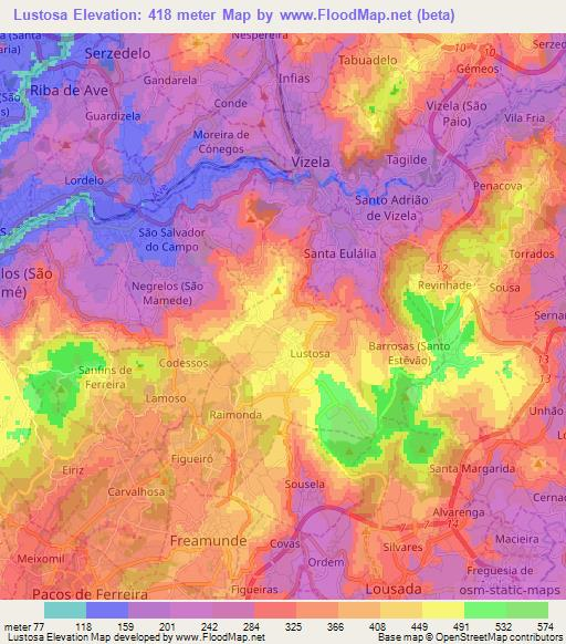 Lustosa,Portugal Elevation Map