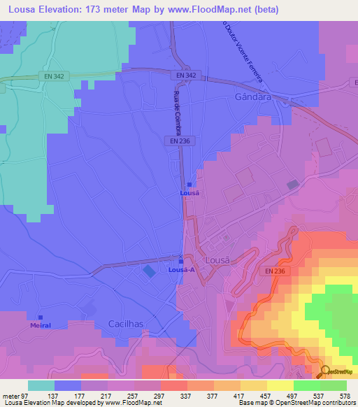 Lousa,Portugal Elevation Map