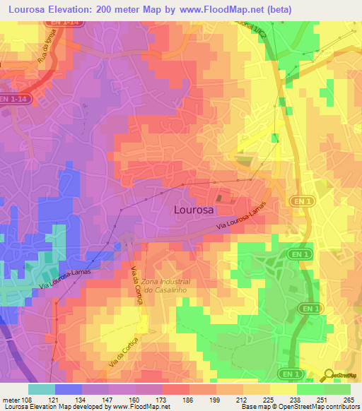 Lourosa,Portugal Elevation Map