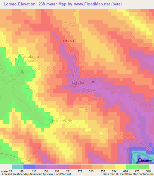 Lorvao,Portugal Elevation Map
