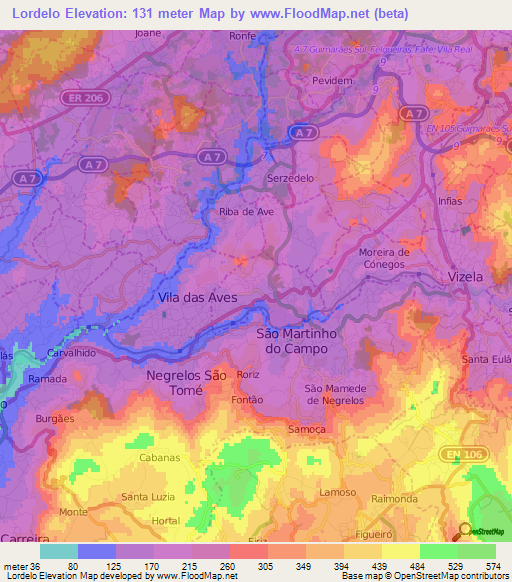 Lordelo,Portugal Elevation Map