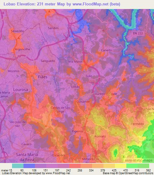 Lobao,Portugal Elevation Map