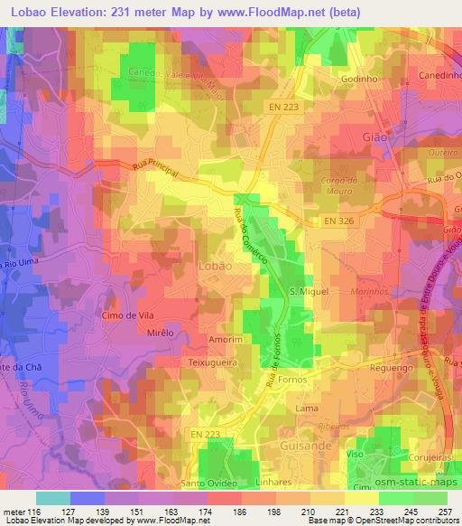 Lobao,Portugal Elevation Map