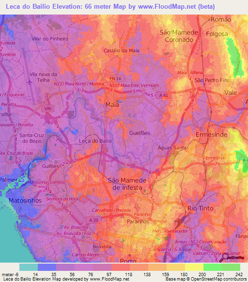 Leca do Bailio,Portugal Elevation Map