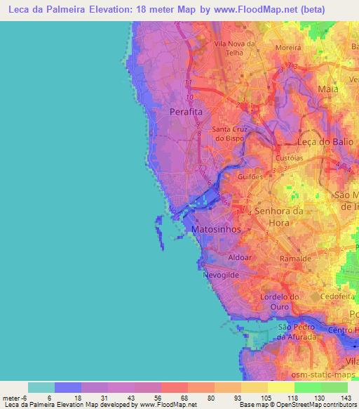 Leca da Palmeira,Portugal Elevation Map