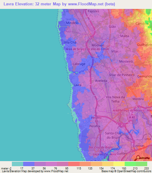 Lavra,Portugal Elevation Map