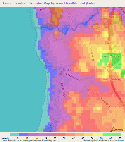 Lavra,Portugal Elevation Map