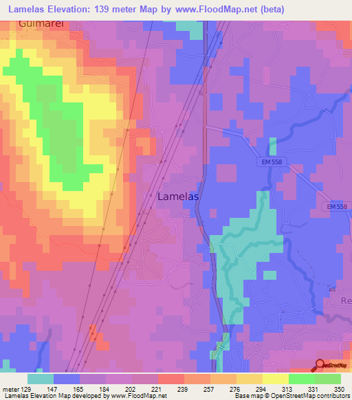 Lamelas,Portugal Elevation Map
