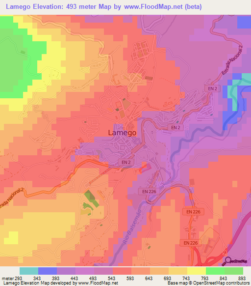 Lamego,Portugal Elevation Map