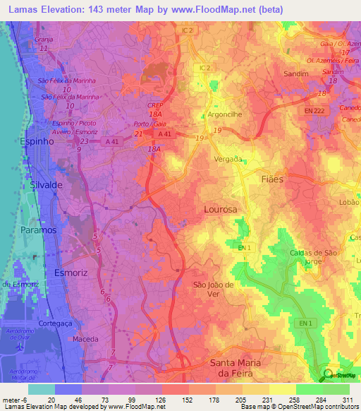 Lamas,Portugal Elevation Map