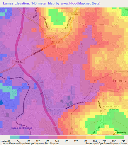 Lamas,Portugal Elevation Map