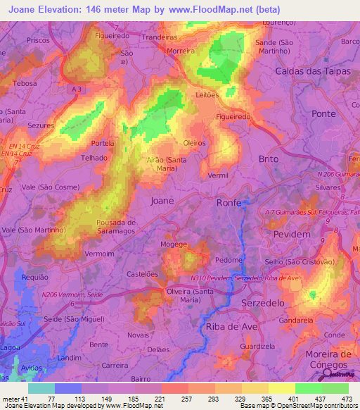 Joane,Portugal Elevation Map