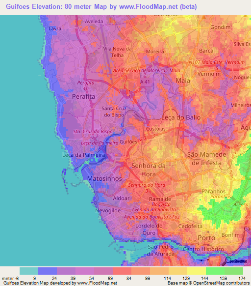 Guifoes,Portugal Elevation Map