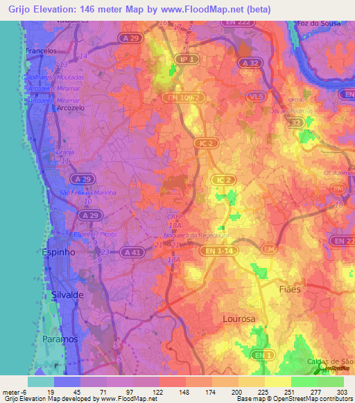 Grijo,Portugal Elevation Map