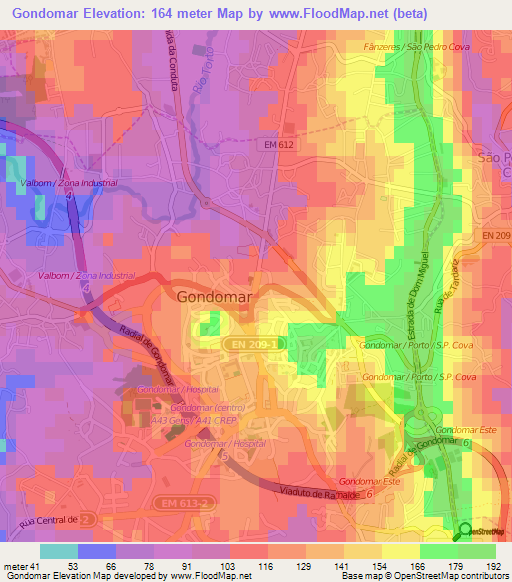 Gondomar,Portugal Elevation Map