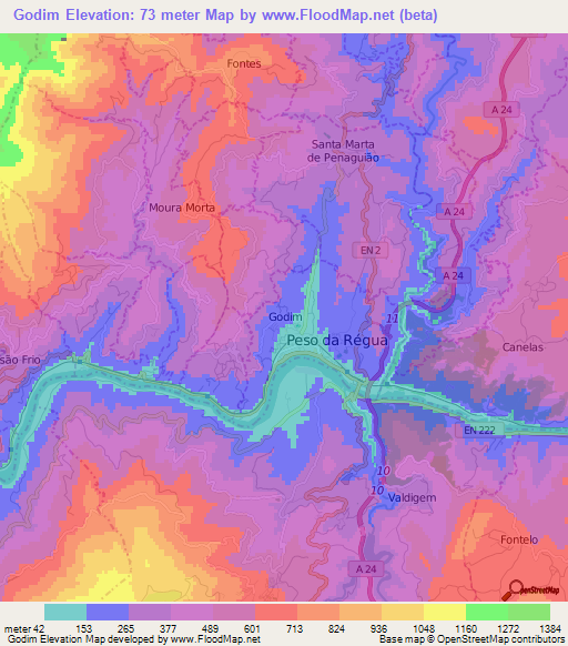 Godim,Portugal Elevation Map