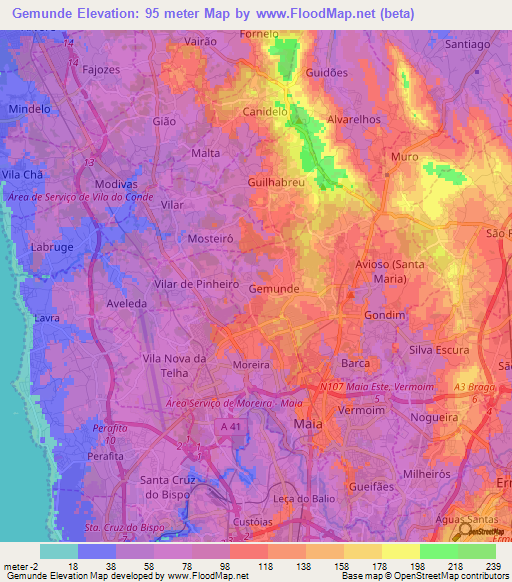 Gemunde,Portugal Elevation Map