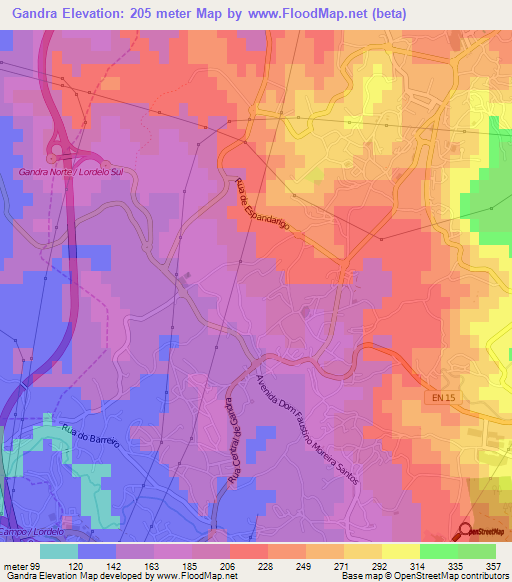 Gandra,Portugal Elevation Map