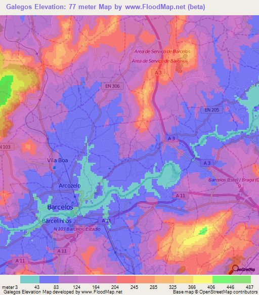 Galegos,Portugal Elevation Map