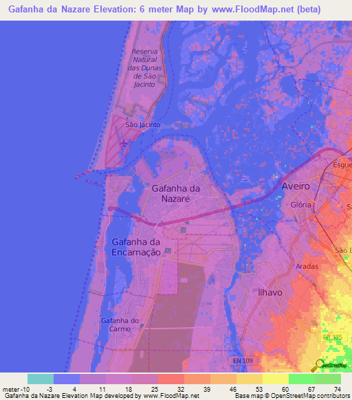 Gafanha da Nazare,Portugal Elevation Map