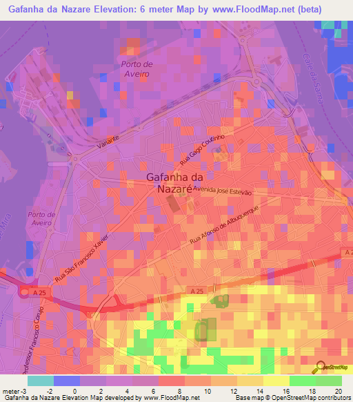 Gafanha da Nazare,Portugal Elevation Map