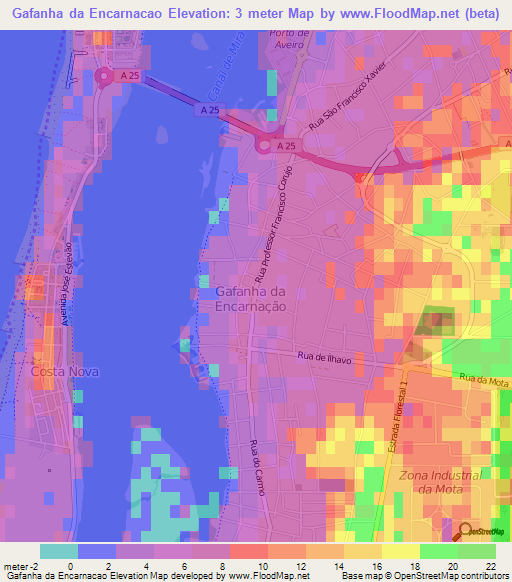 Gafanha da Encarnacao,Portugal Elevation Map