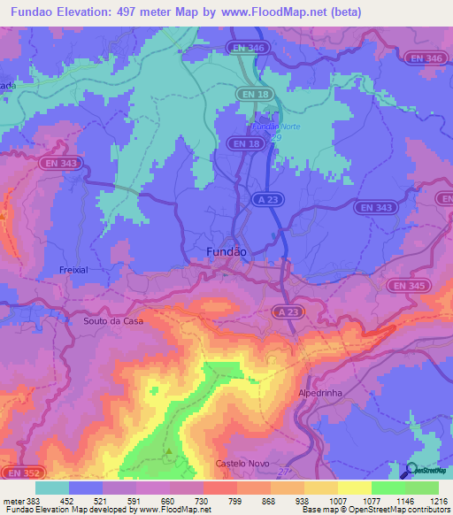 Fundao,Portugal Elevation Map