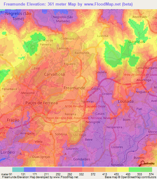 Freamunde,Portugal Elevation Map