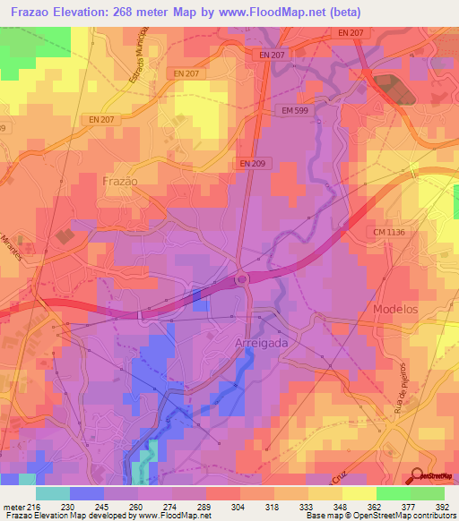 Frazao,Portugal Elevation Map