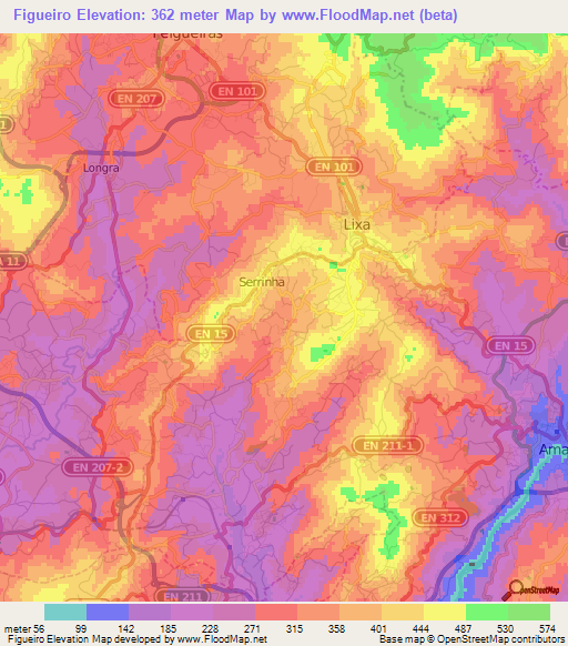 Figueiro,Portugal Elevation Map